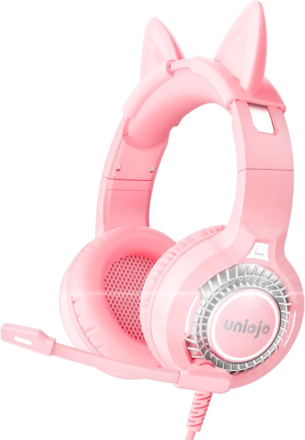 Pink Gaming Headset Noise-Canceling Mic, Wired Over-Cat...