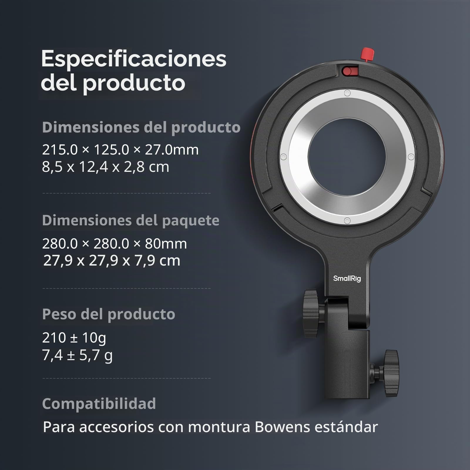 SMALLRIG Adaptador de Anillo de Velocidad Bowens Mount Softbox para Luz de Vídeo SMALLRIG RC 60B COB, Compatible con Accesorios de Montaje Bowens Estándar, Capacidad de Carga de 1,5 kg - 4476