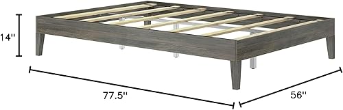 Miniatura 2 de Plank+Beam Marco sólido, cama de plataforma de soporte de listones de madera fuerte, Queen, madera flotante