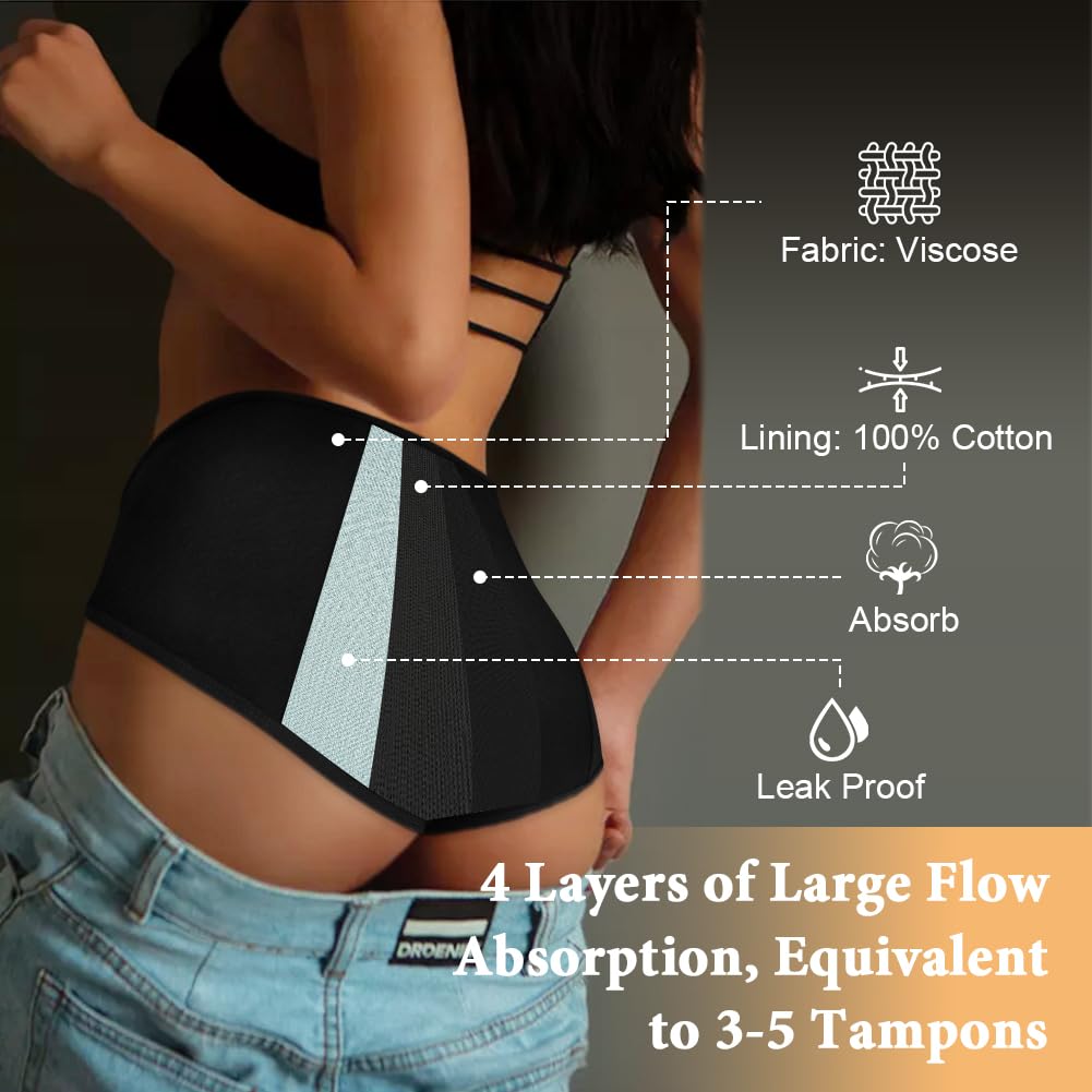 flintronic 4 Pezzi Mutandine Mestruali, Mutandine Assorbenti a Prova di Perdite, Cotone Slip Ciclo Protettive Periodico per Donna, Assorbenti e Riutilizzabili, Anti Perdite Lavabili
