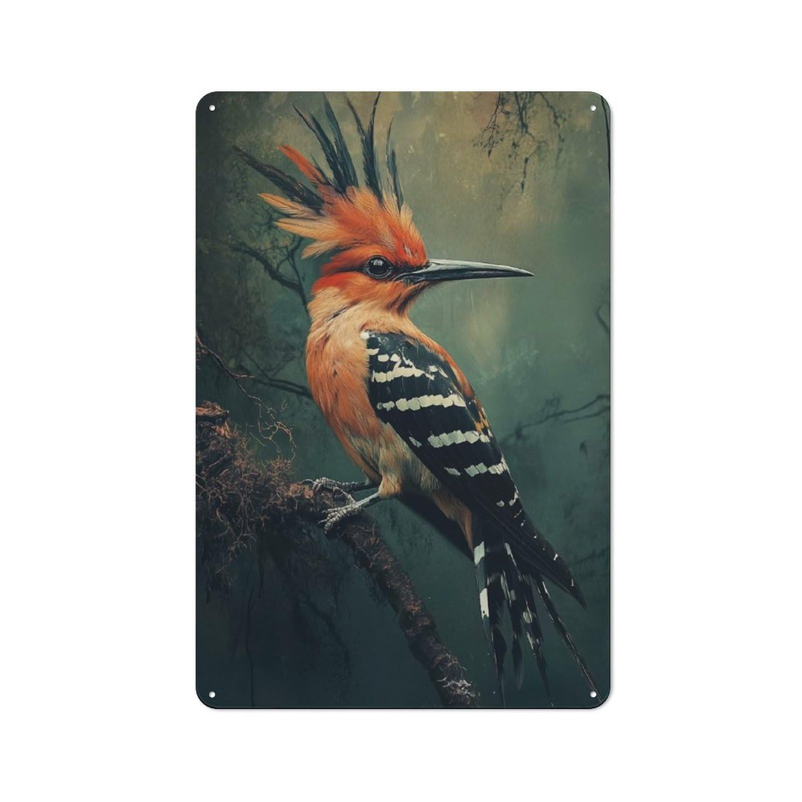 Junmoney Hoopoe Bird On Branch Retro Tin Wall Plaque 30X20cm For Dining Room Or Kitchen, For Home Decor Collectors