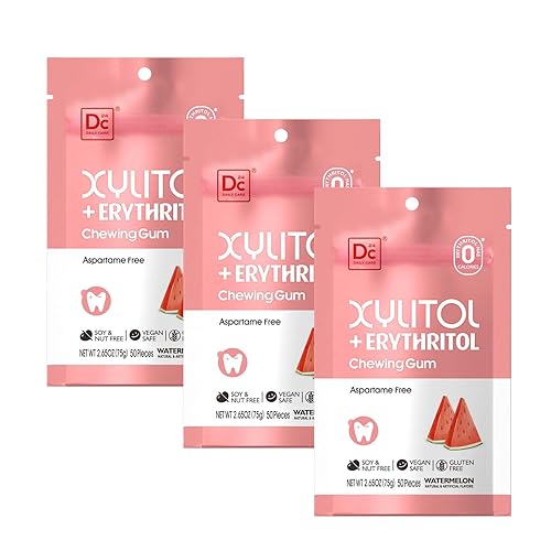 DC24 DAILY CARE Goma de mascar sin aspartamo y sin azúcar, xilitol con eritritol, baja en calorías, sin azúcar, goma de mascar con sabor a sandía,