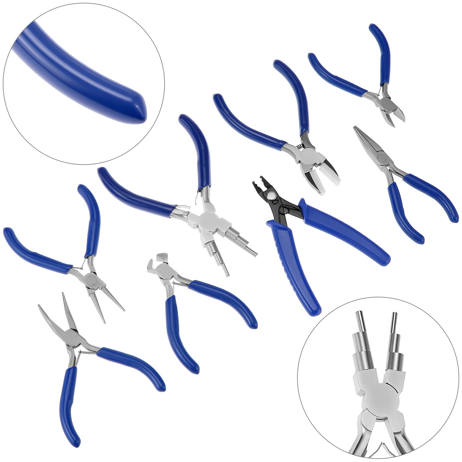 QWORK Lot de 8 pinces pour fabrication de bijoux avec sac de rangement, pour travaux manuels, réparation et projets de bricolage