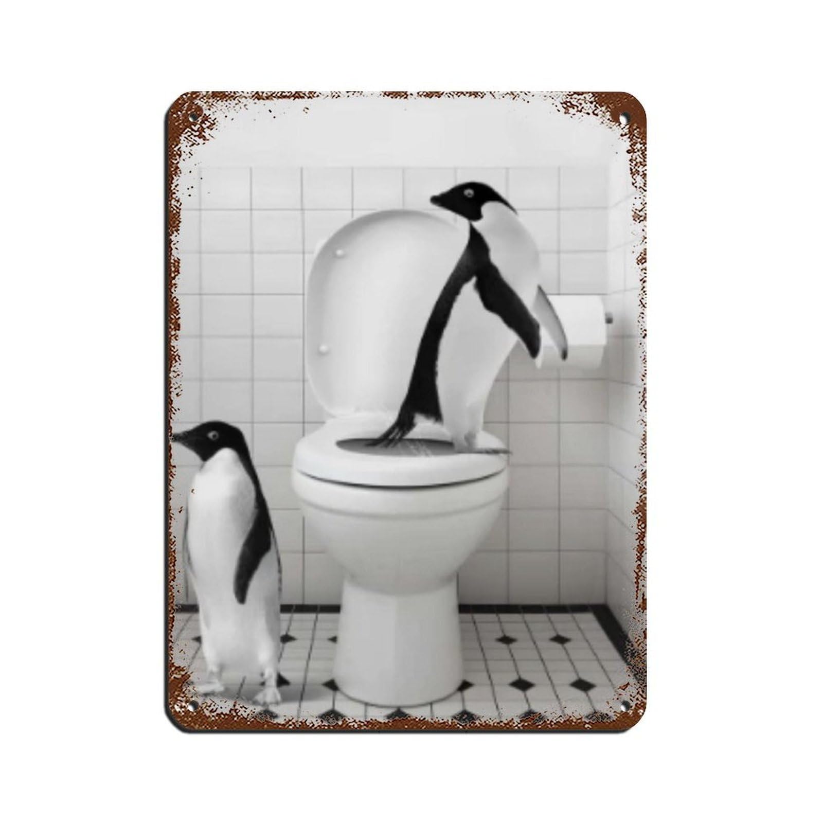 Adorable Penguins Toilet Bowl Art Tin Sign Vintage Metal Pub Club Cafe Bar Home Wall Art Decoration Poster Retro 12x16inch(30x40cm)