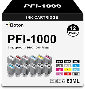 PFI-1000 Pro 1000 Ink Tank 80ML Compatible for Canon ImagePROGRAF PRO-1000 Printer Full Set Ink Cartridge MB, C, M, Y, GY, R, PM, PC, CO, PBK, BL, PGY
