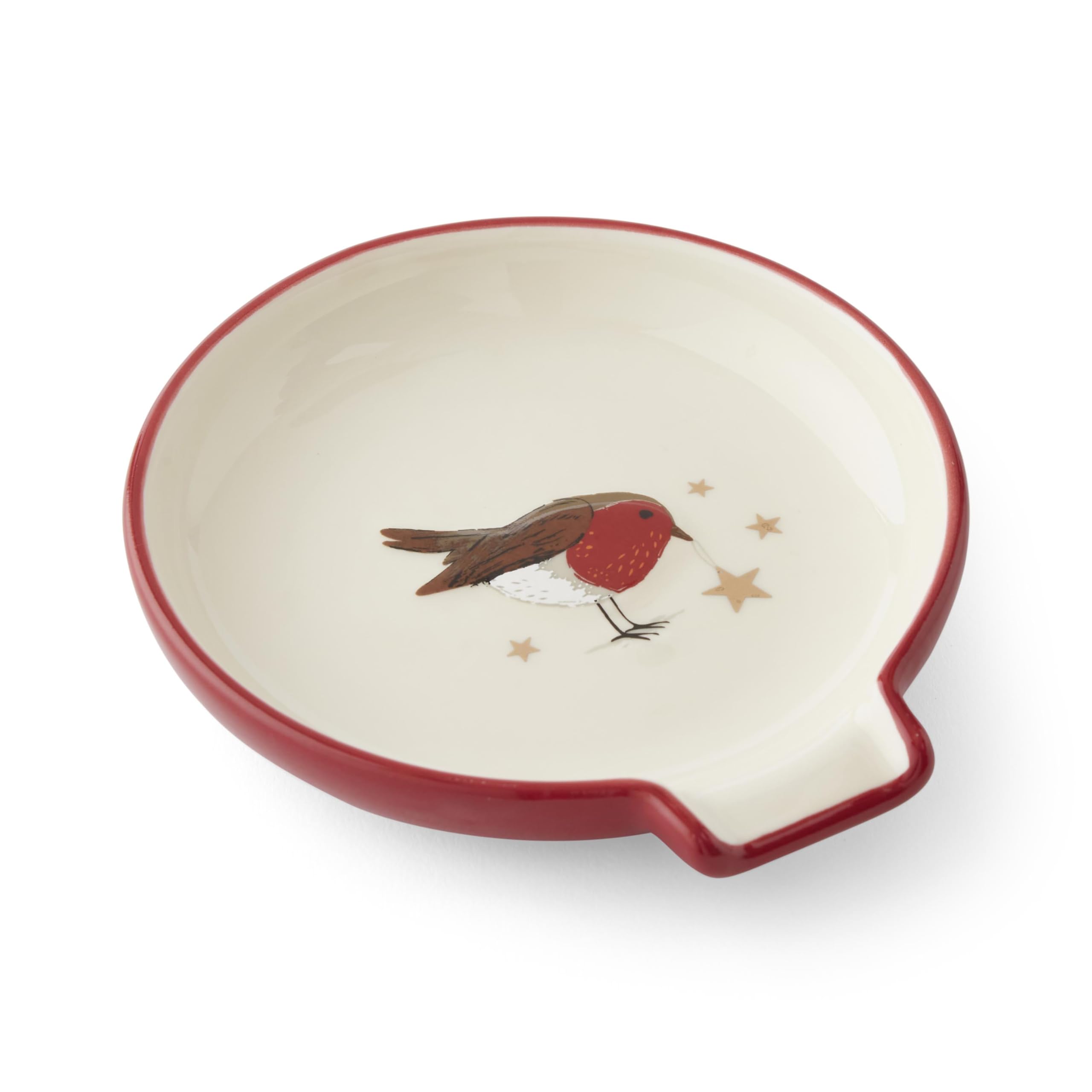 Cooksmart Christmas Robins Retreat Spoon Rest | Decorative Ceramic Spoon Holder with Festive Robin Design | Practical Kitchen Utensil Rest for Cooking Spoons, Teaspoons & Everyday Kitchen Use