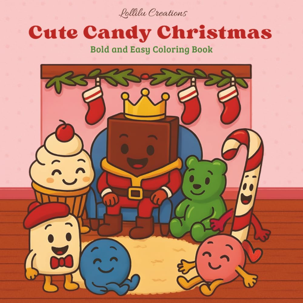 Cute Candy Christmas – Bold & Easy Coloring Book: A Kawaii Coloring Adventure with Cute Candy Characters for All Ages