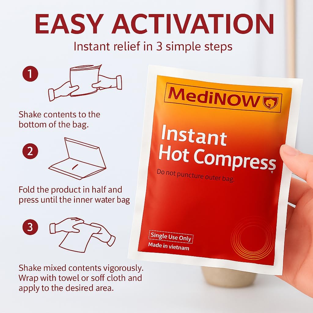 MediNOW Instant Hot Pack 6” x 6” [36 Pack] Disposable, Heat Packs for Pain Relief, Sore Muscles, Cramps, Muscle Spasms – Travel Hot Compress for Sports, First Aid