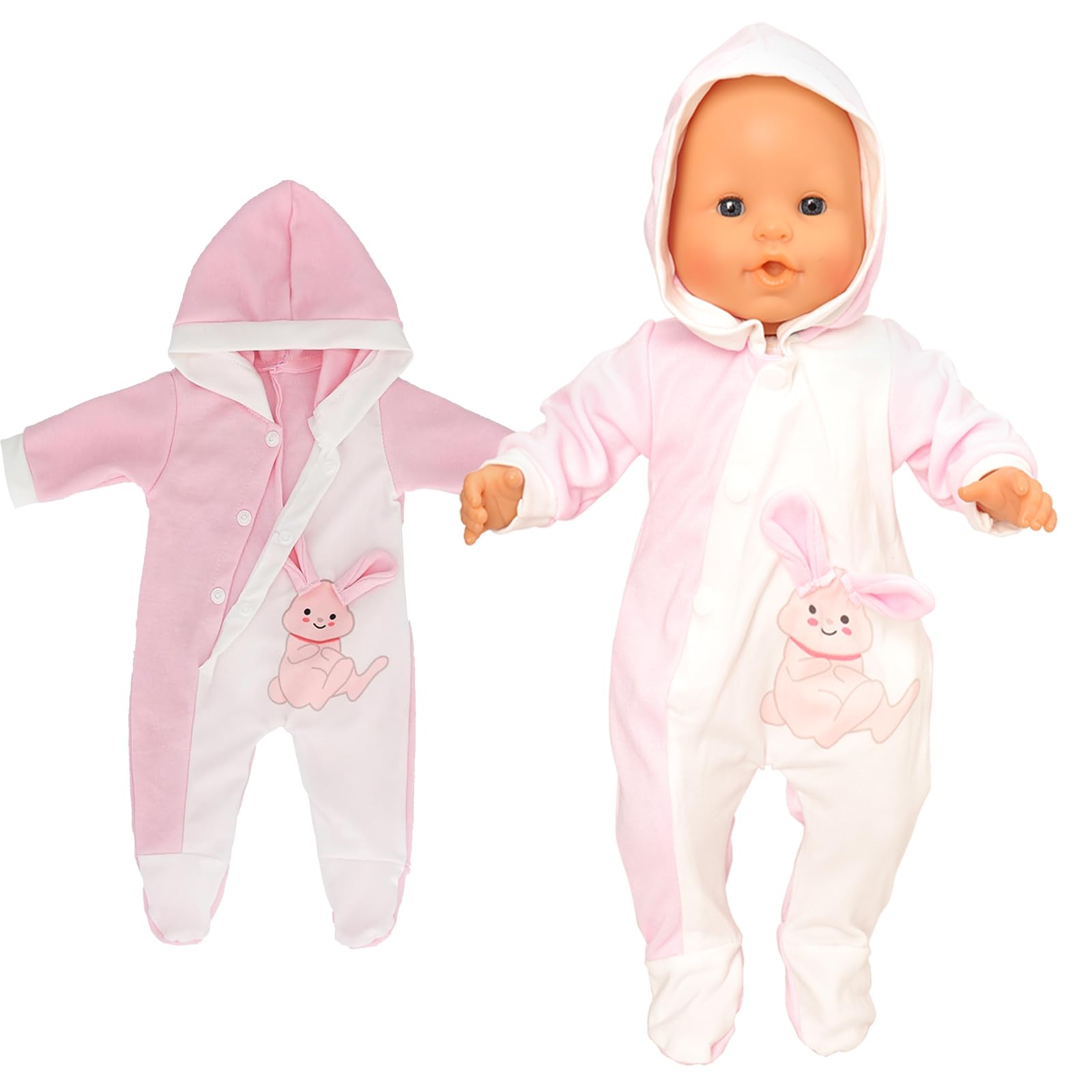 Conjunto de ropa de muñeca de bebé, mameluco con capucha de conejo para muñecas de 14 a 16 pulgadas, conjunto de ropa casual diario hecho a mano 8