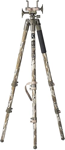 BOG - Trípode DeathGrip Mossy Oak Bottomland Camo con marcos duraderos de aluminio, diseño ligero y estable, nivel de burbuja, patas ajustables y