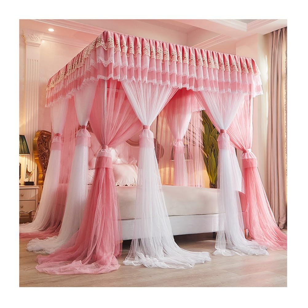 GJMSSMY Bedroom double bed canopy mosquito net, European style palace princess bedroom Romantic decorative bed curtains, easy to install (Color : Pink-1, Size : 200X220cm/79X87in)