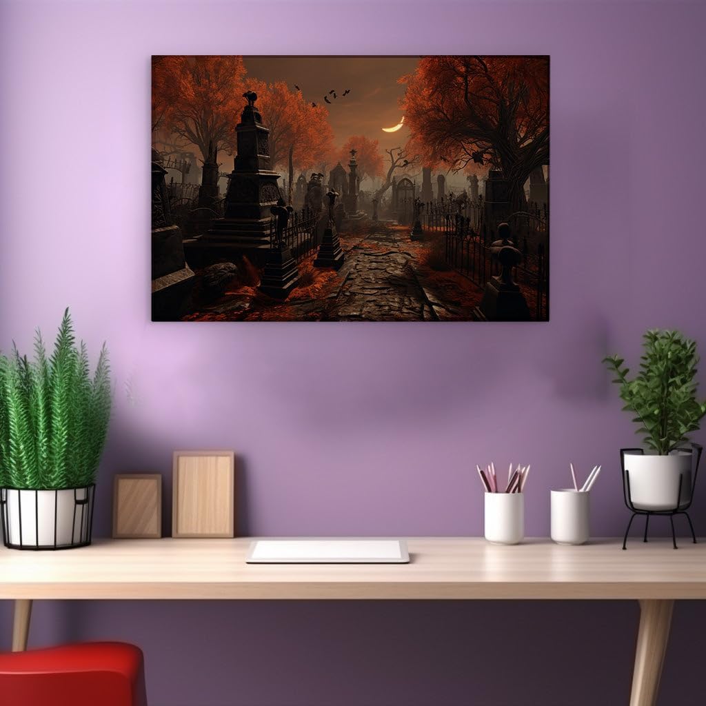 Canvas for Living room. Whispers in the Moonlight Unearth the Secrets of the Forgotten Cemetery, 27 x 18 inch Canvas Wall Art - Modern Home Decor - 91x61 cm (36x24 inch)