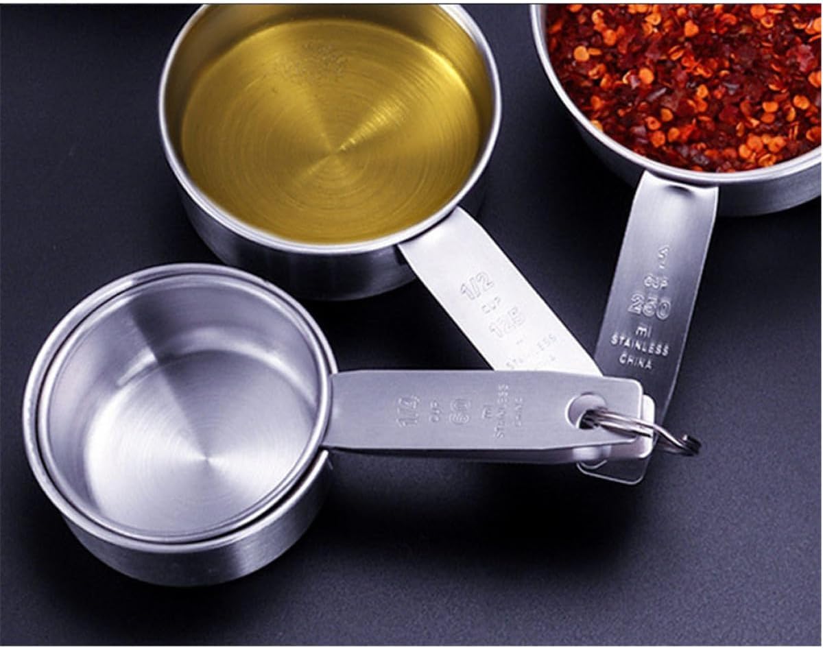 Stainless Steel Measuring Spoons and Cups Set 11Pcs with Engraved Scales, Sturdy Baking Measuring Scoop for Home Kitchen Cooking and Baking