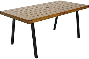 Mesa de madera rectangular para exteriores con agujero para sombrilla