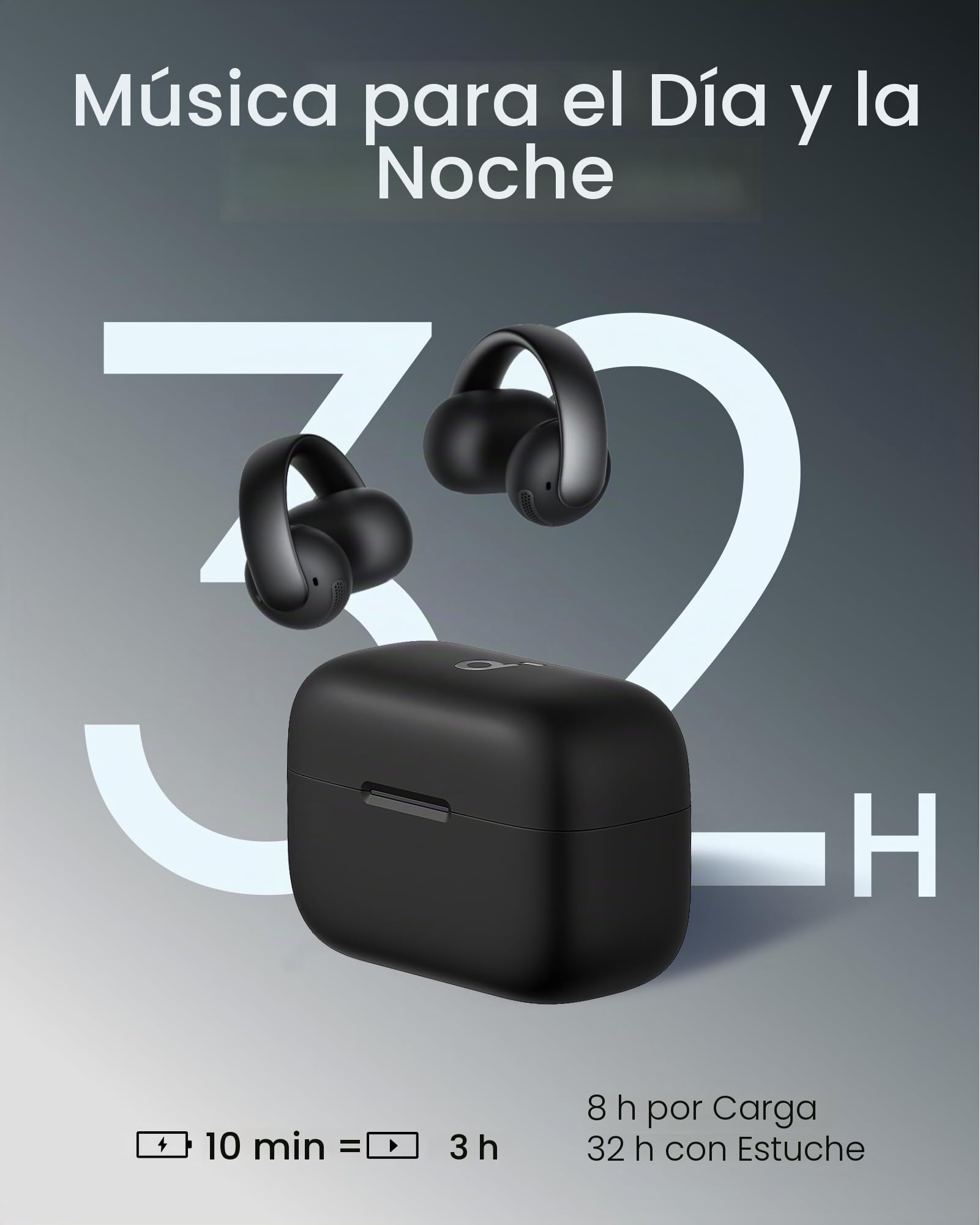 soundcore AeroClip de Anker, Auriculares Open-Ear, Comodidad de adaptación, Llamadas nítidas con 4 micrófonos con IA, Ajuste Estable, Altavoces de 12 mm para un Sonido Claro, Forma de Anilla Abierta