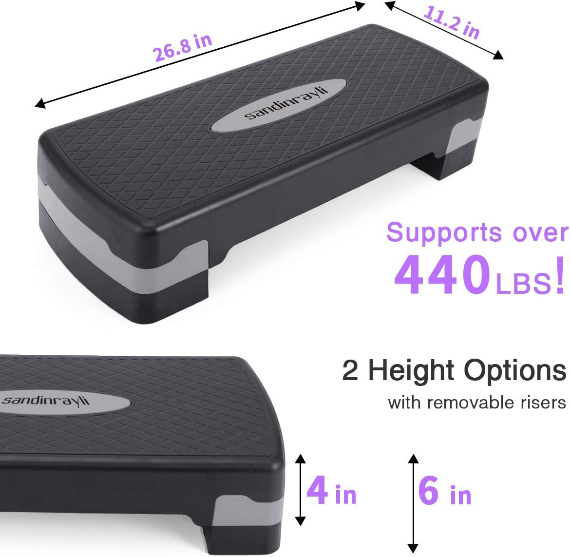Sandinrayli 27'' Aerobic Exercise Stepper Platform Exercise for Women,Height Adjustable Fitness Workout Trainer