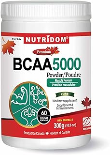 Nutridom Vegan BCAA Powder with Fermented Non-GMO Corn - 5000mg, 2:1:1 Ratio Essential Amino Acids for Energy, Muscle Building, and Post-Workout Recovery - Gluten-Free and Non-GMO - 60 Servings (Unflavoured)
