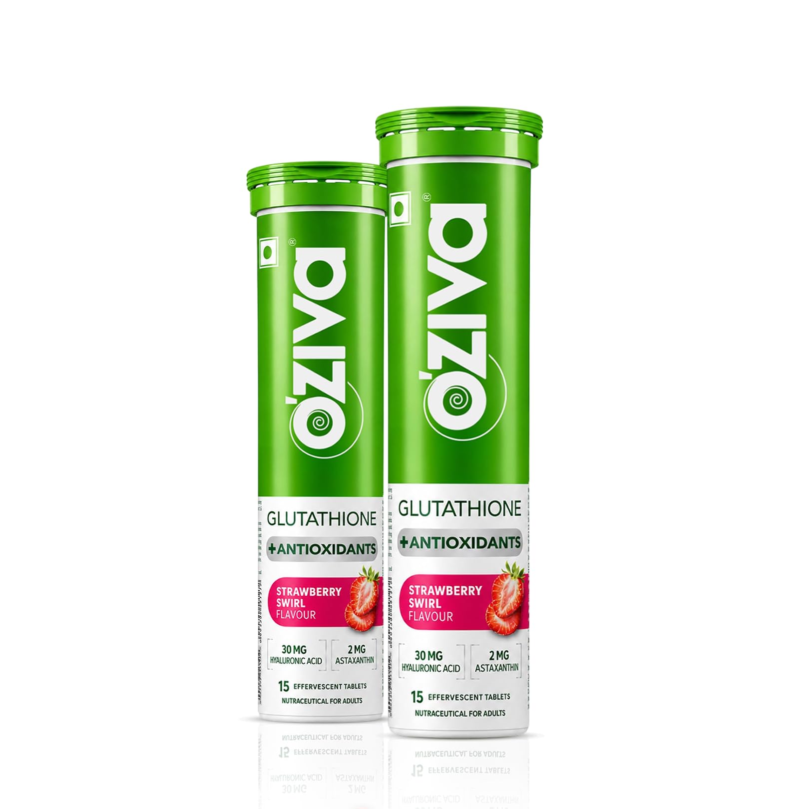 Glutathione + Antioxidants | Glutathione tablets For Radiance & Even Skin Tone | With Hyaluronic Acid & Astaxanthin, Strawberry Swirl - Pack of 2 (30 Tablets)