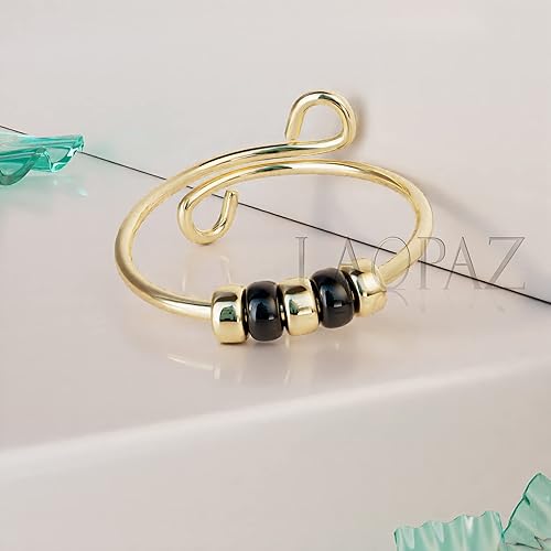 Miniatura 5 de Anillo dorado para ansiedad para aliviar el estrés y la ansiedad, color negro y dorado