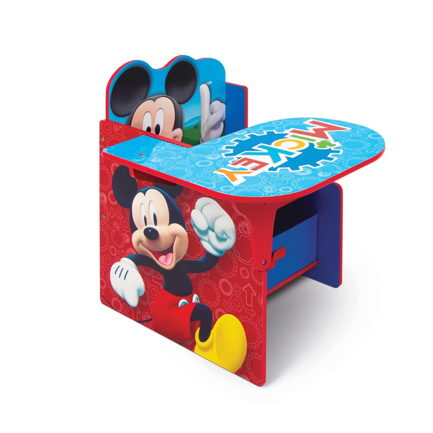ARDITEX - Sedia-Banco infantile in legno con contenitore in tessuto di Mickey Mouse di Disney - 62x30x60cm - Colore Rosso - Ideale per attività creative, studio o gioco.