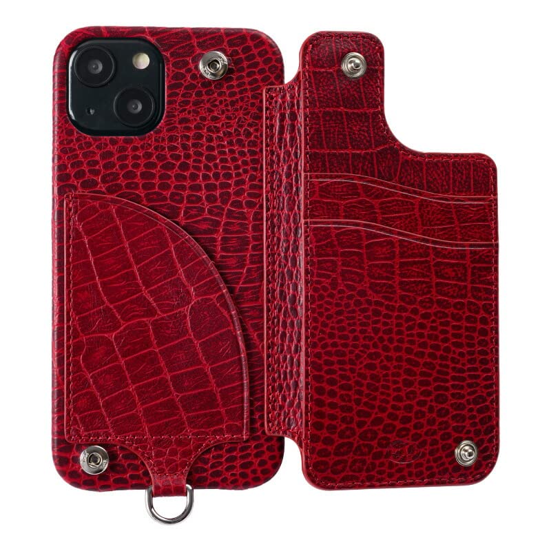 ョルダーバッグ ワインレッド iphone スマホ ケース 付き カードケー : Demiurvo デミウルーボ POCHE FLAT Croco iPhone14