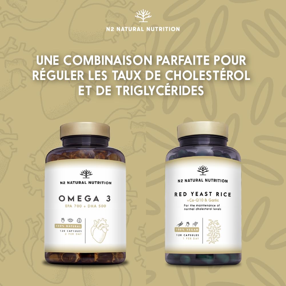 Omega 3 Fish Oil 2000 mg, 700 mg EPA et 500 mg DHA. Huile de Poisson et Vitamine E. Aide à Améliorer et Protection la Vision, Cerveau et Coeur. Régule le cholestérol.120 Gélules N2 Natural Nutrition