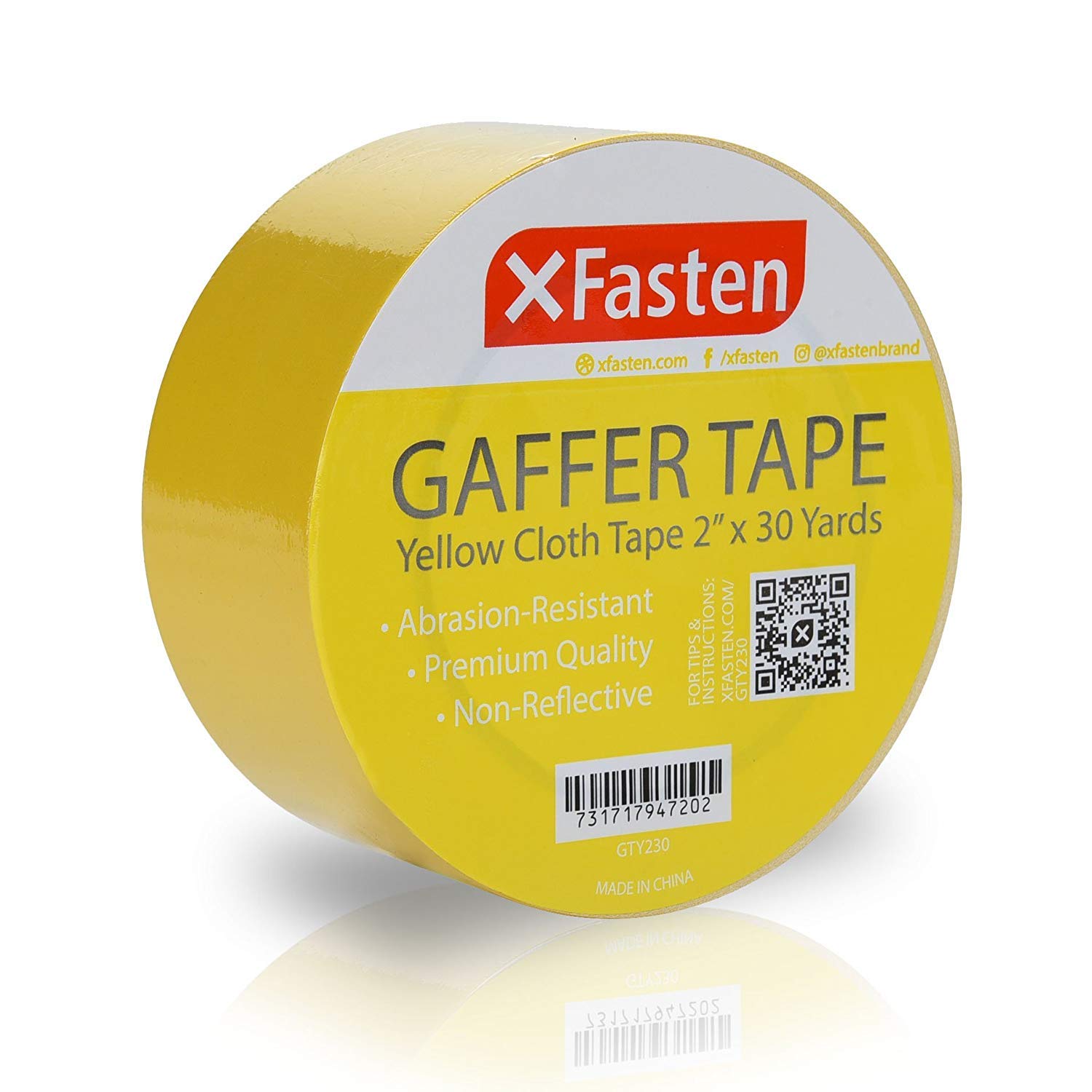 XFasten Yellow Gaffers Tape 2 Inch x 30 Yards, Cable Management Gaffer Tape, Ideal Indoor, Outdoor Pro Gaff Tape 2 Inch, Non-Reflective Matte Gaffing for Photography, Music, Film, Events