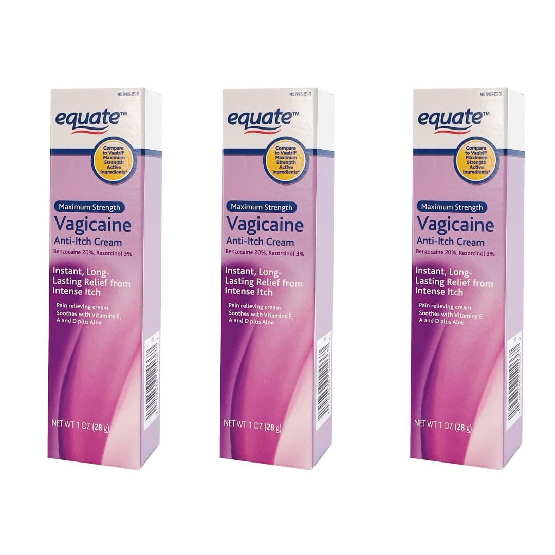 3 packs of Maximum Strength Vagicaine Anti-Itch Cream, 1oz, By Equate (3 Pack)