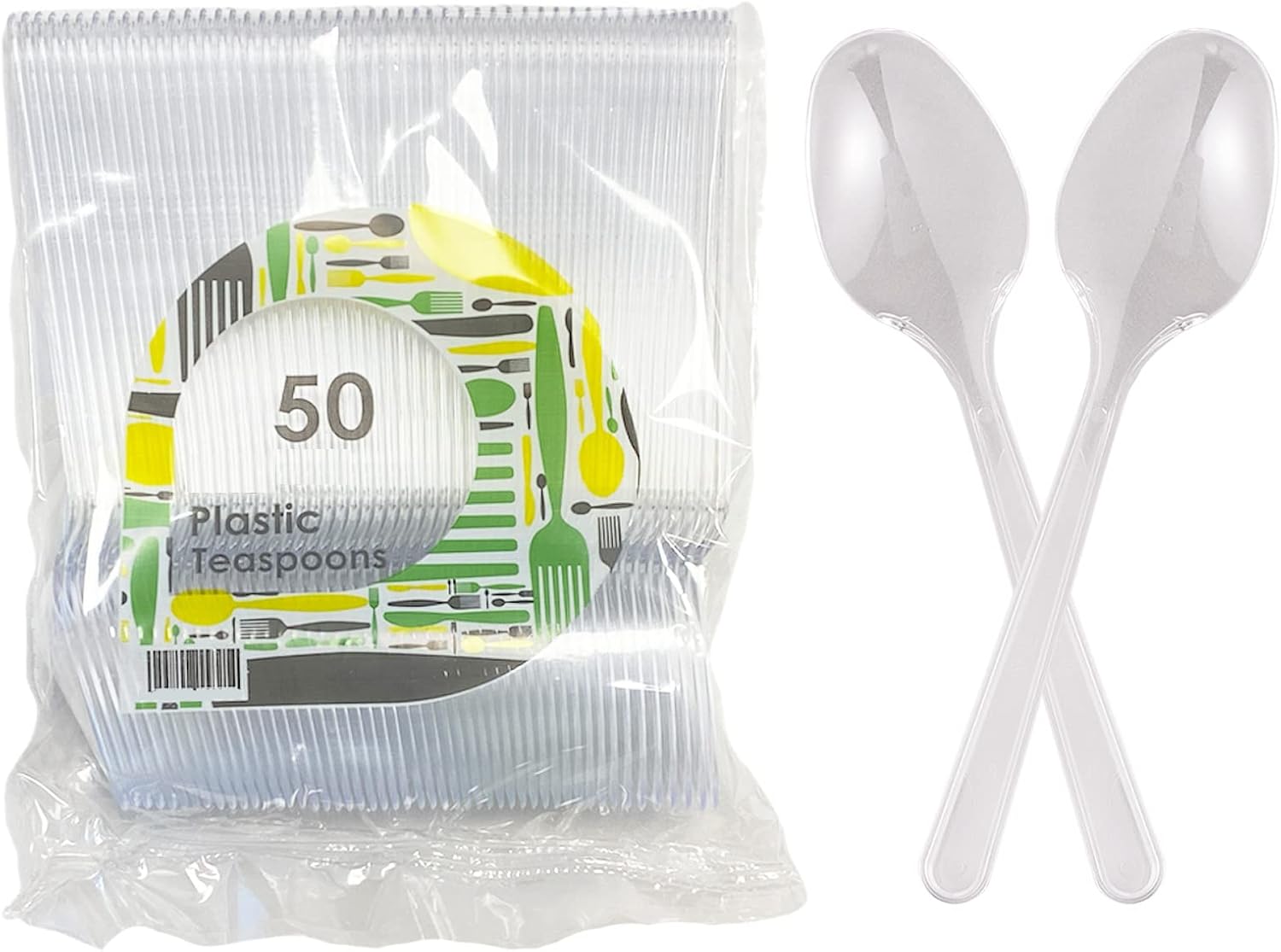 Edenpack Pack of 50 Clear Plastic Teaspoons Reusable Lightweight