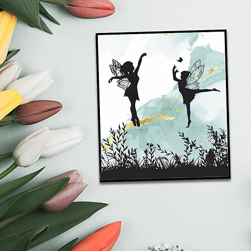 Miniatura 5 de Hying Sellos y troqueles de fondo de hadas de primavera para hacer tarjetas, troqueles de corte de hadas bailarinas de hierba y sellos transparentes