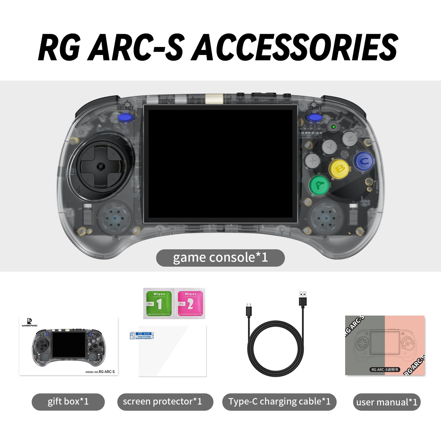 RG ARC-S Handheld Game Console 4.0 inch IPS Screen Linux System RK3566 64bit 5G WiFi Bluetooth 4.2 Retro Video Player with 128GB Card 20+ Simulator 4541 Games Support Wired Handle(RG ARC-S-Black TP)
