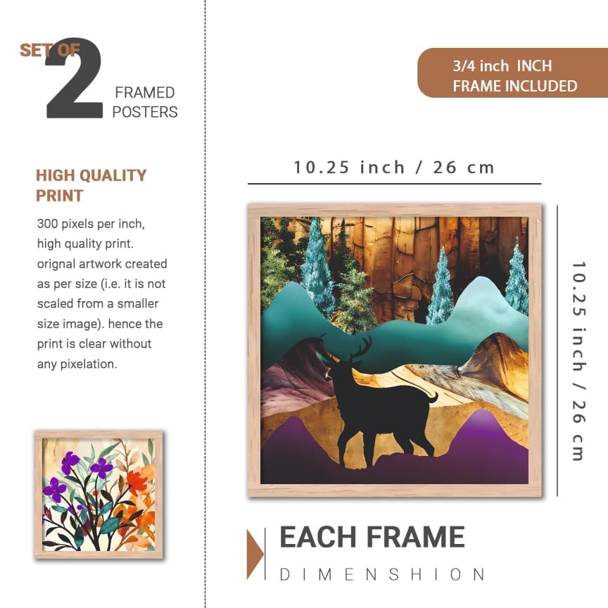 Image of NoWorries Wall Decor Framed painting Set of 4 | Abstract Animal Art Prints with frames | Elephant Flamingo Botanical Wall Artwork | Modern Home Decor Gallery Wall Frames