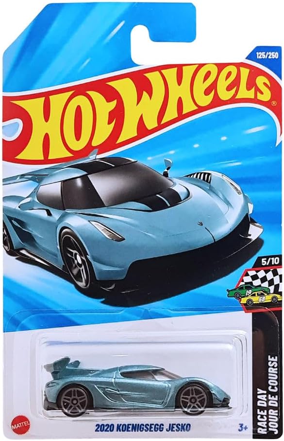 Hot Wheels Koenigsegg Jesko 2020 (JBB59) Race Day 5/10, Turquoise Metallic, Scale 1:64, Licensed Model Koenigsegg Automotive AB
