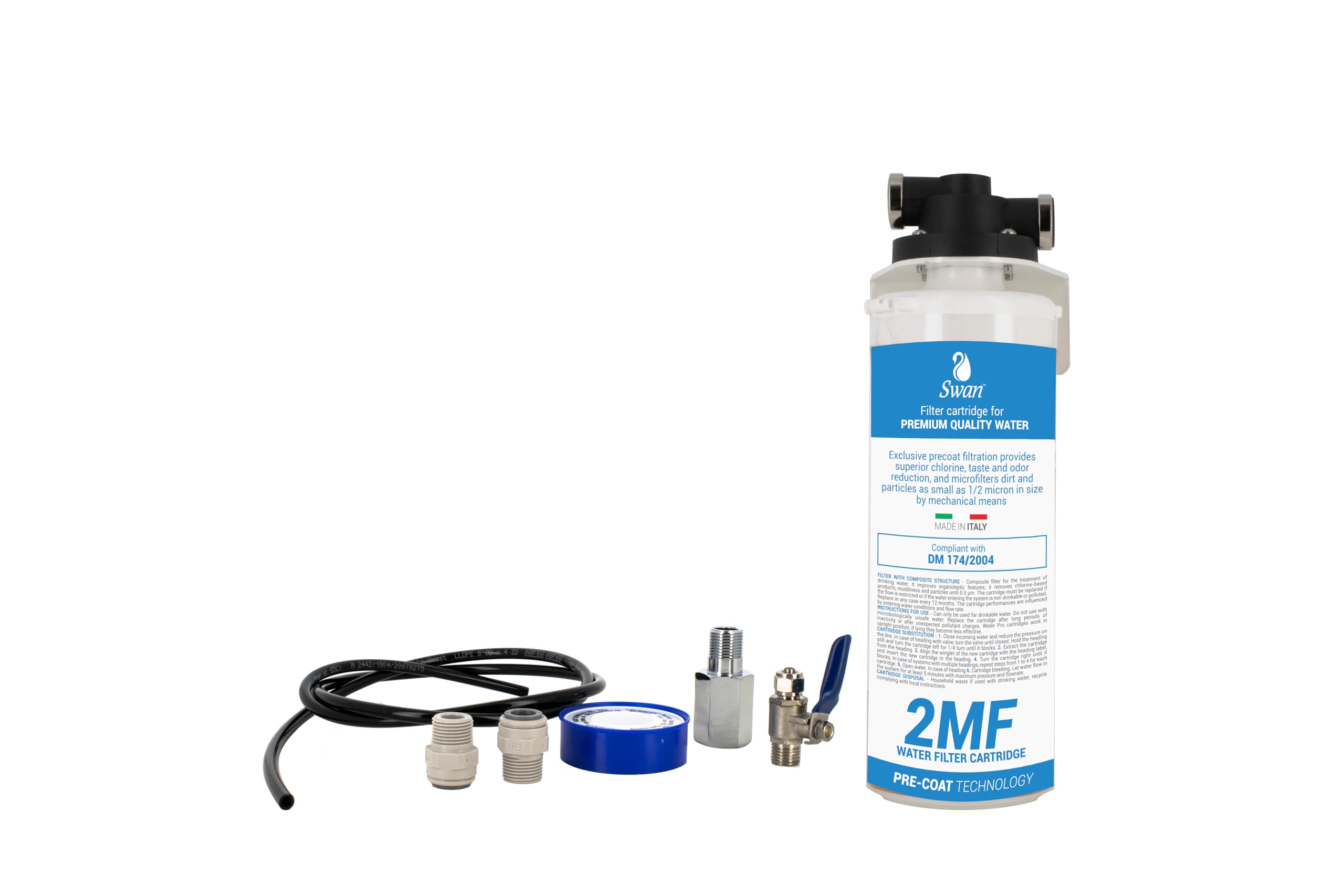 Swan Kit Filtrazione Acqua Cucina, Depuratore Sotto Lavello con Filtro 2MF, Kit Completo con Testa QL1, Tubi e Raccordi