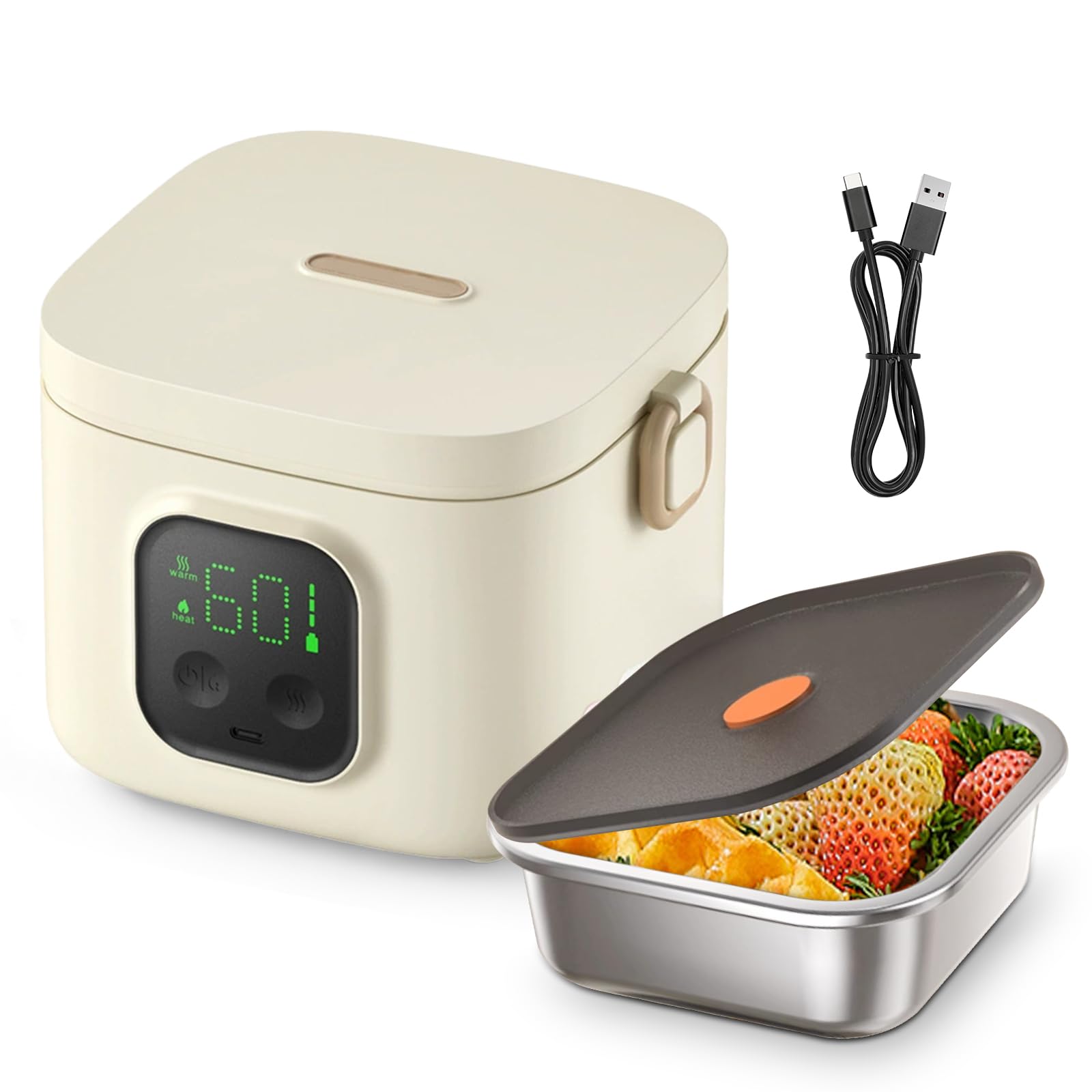 Scaldavivande Elettrico Portatile, Porta Pranzo Riscaldabile USB, 7 Livelli di Riscaldamento per Auto Camion e Ufficio Schiscetta Pranzo Riscaldabile