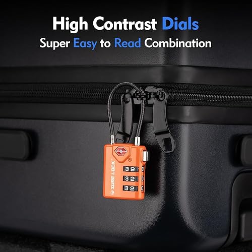 Vista 61 de SURE LOCK Cerraduras de equipaje de viaje compatibles con TSA, indicador de inspección, diales de fácil lectura, paquete de 2, NEGRO 2 PACK, serio