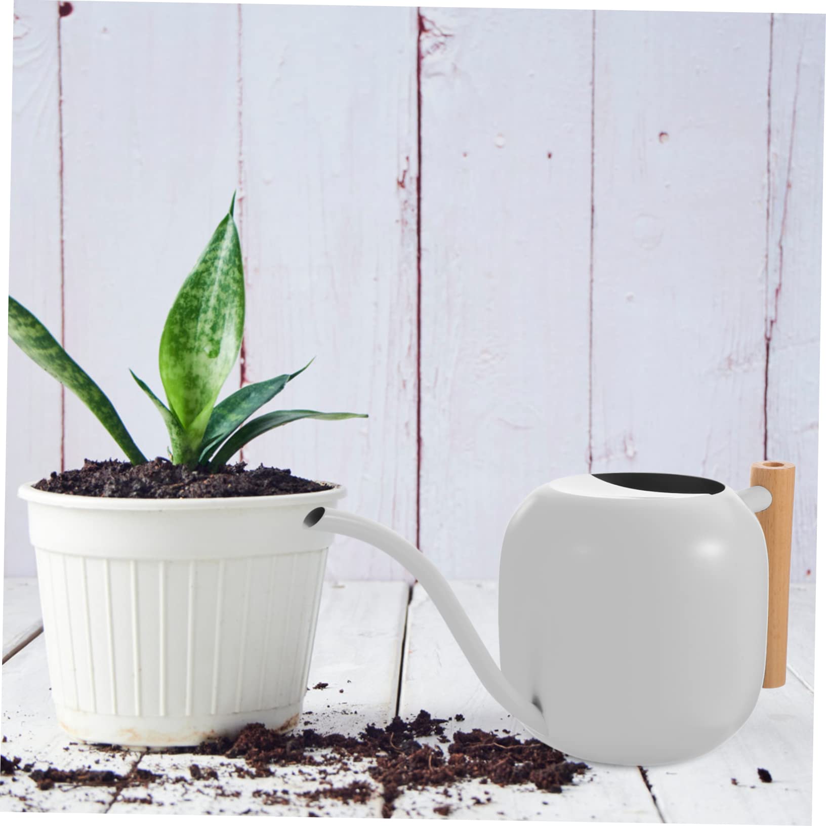 Kisangel Annaffiatoio in Metallo Con Manico in Legno Annaffiatoio in Acciaio Inossidabile Per Giardinaggio Vaso Per Annaffiare Piante Da Interno Ed Esterno