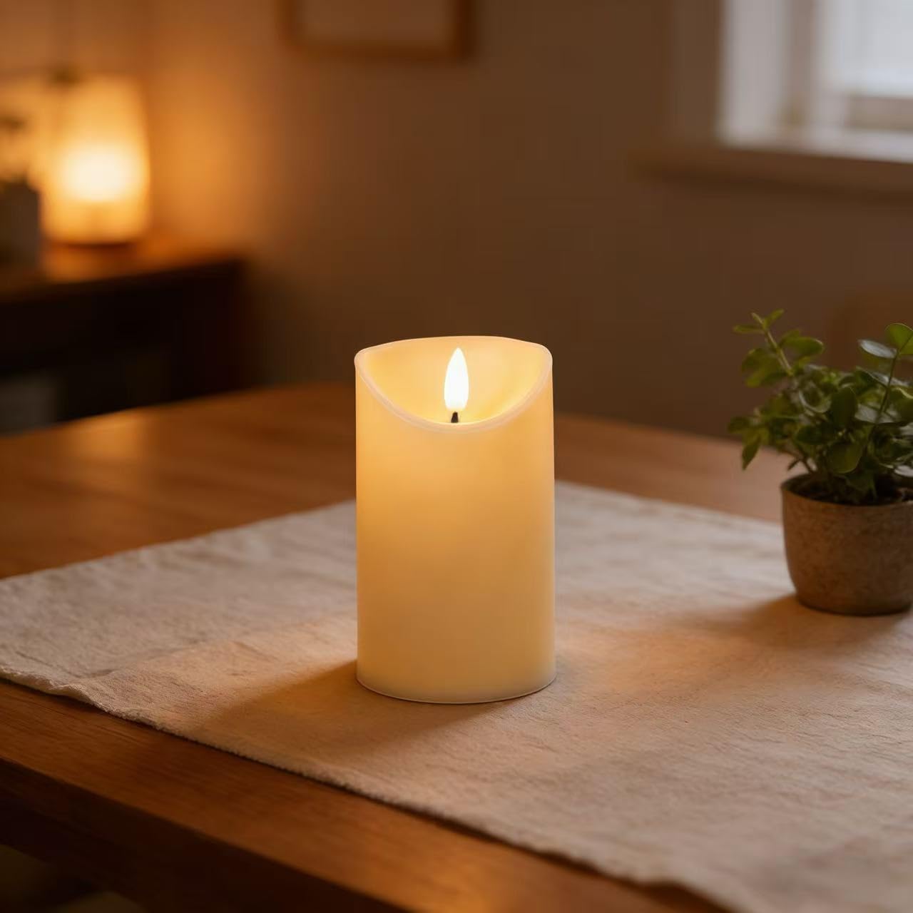 Flameless LED Candle Battery Operated, 5” x 3” Flickering Electric Pillar Candle Real Wax Finish, Safe Fake Candles for Home Decor, Wedding, Christmas Decorations，Party Centerpiece