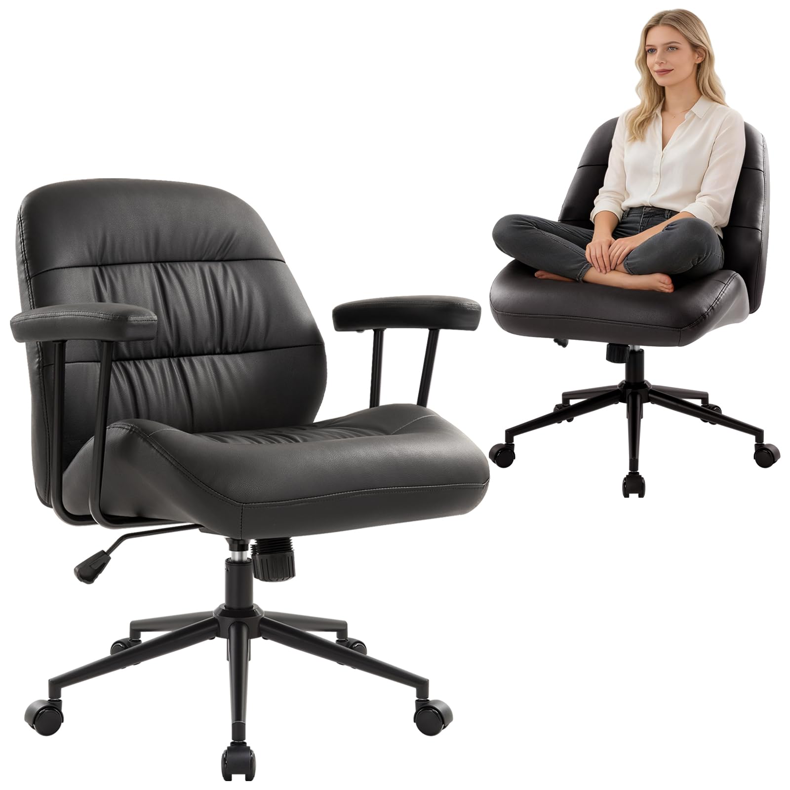 IWMH Home Office Chair with Removable Armrests,Swivel PU Leather Desk Chair