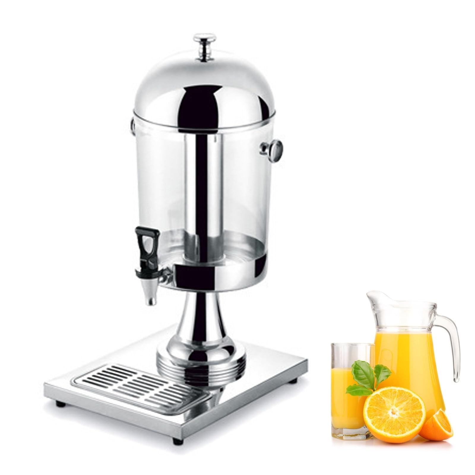 Dispenser For Bevande Con Rubinetto Buffet For Bevande Succhi, Dispenser For Succhi Caldi Freddi, Grande Capacità Con Coperchio Trasparente(Silver,8L)
