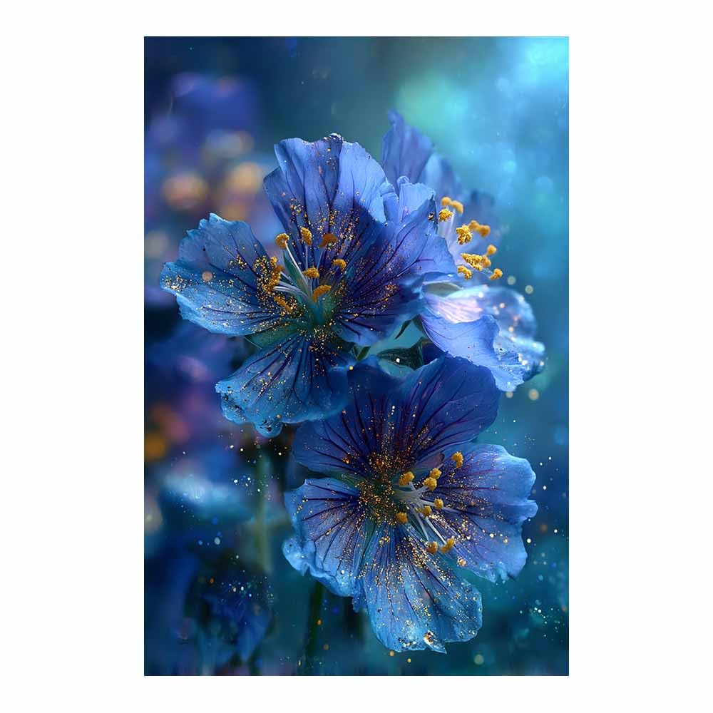 Xeniou Multicolor Flower Posters Sparkling Blue Flowers Canvas Wall Art, For Living Room Bedroom Restaurant Home Office Wall Decoration(Multicolor)-80X120cm Unframed