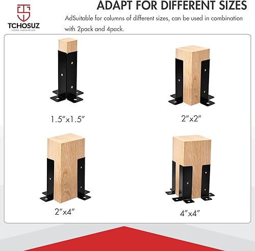 Miniatura 4 de TCHOSUZ Juego de 4 soportes de base ajustables, juego de 4 soportes de anclaje negros reversibles resistentes para buzón de barandilla de 1.5 x 1.5,