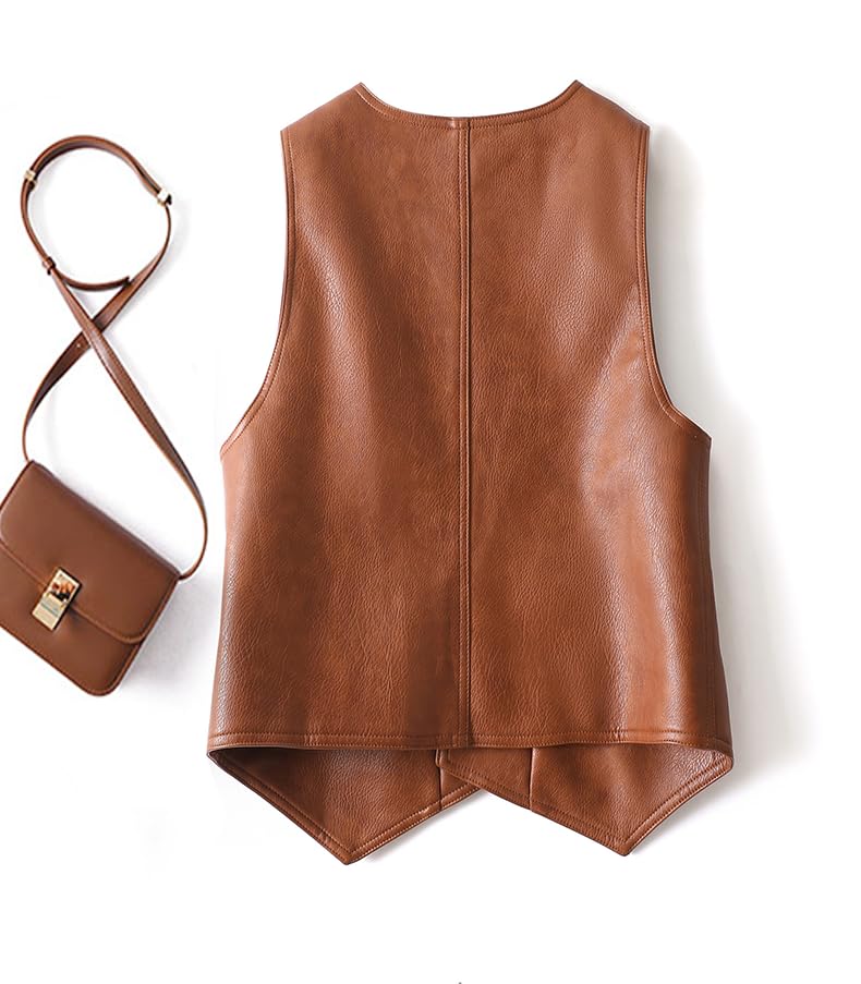 Women's Faux Leather Suit Vest V Neck Vintage Western Vest Casual Waistcoat3