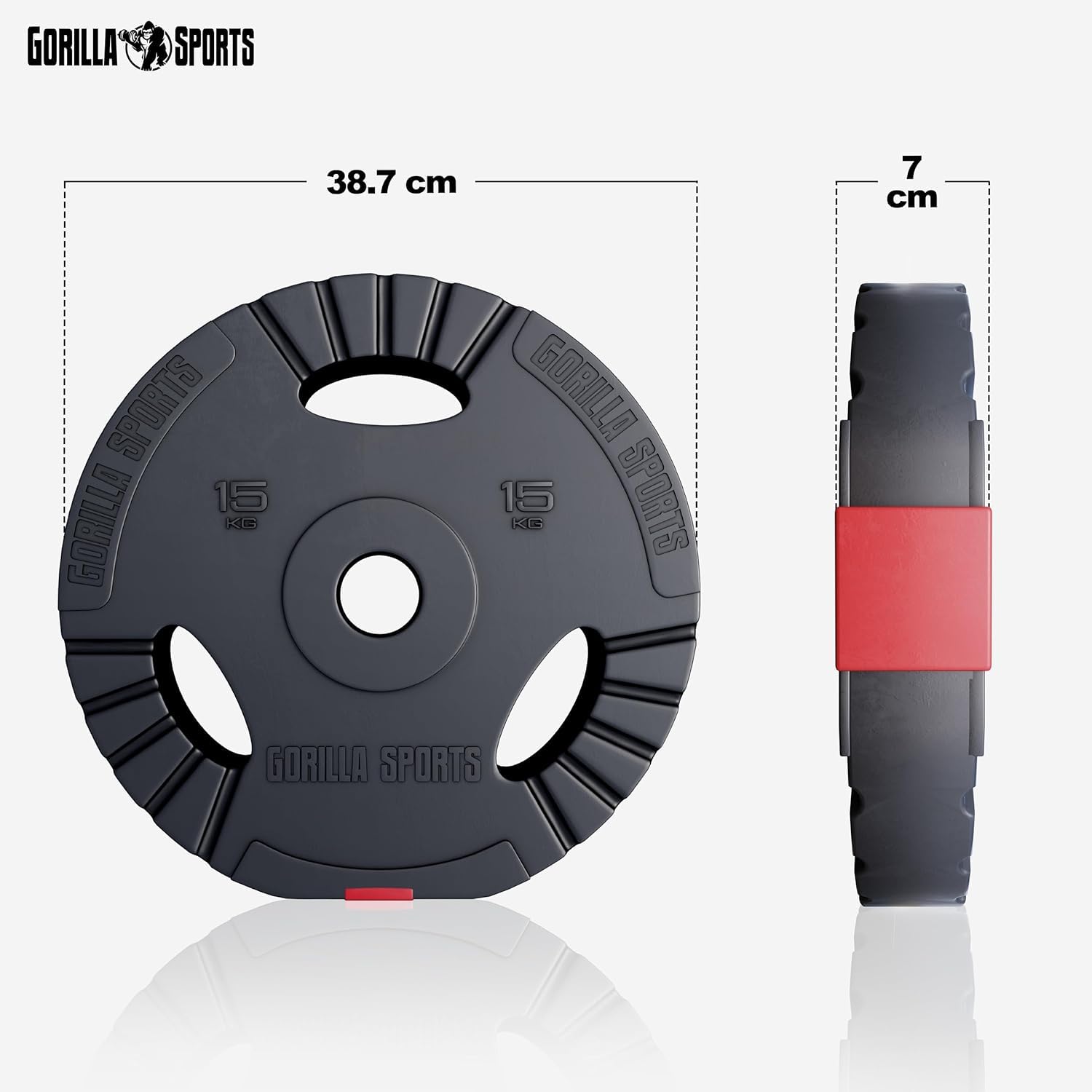 GORILLA SPORTS® Discos de peso olímpicos de 50 mm, individuales o conjunto, 1,25 a 15 kg, discos de levantamiento de pesas, mancuernas, gimnasio en casa