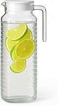 1 Liter, Gallon Jug Hot Cold Water Ice Tea Wine Coffee Milk and Juice Beverage Glass Pitcher with Lid Covered, Clear