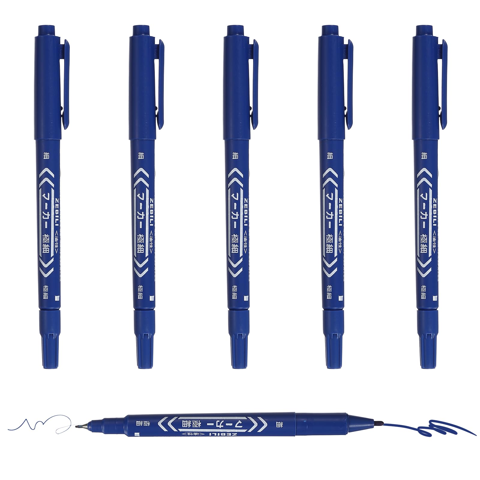 PATIKIL Twin Tip Permanent Markers, 6 Pack Blue Fine and Ultra Fine Point Colored Makers Quick Drying Coloring Pen for Writing Drawing on Wood Plastic Metal Glass Stone