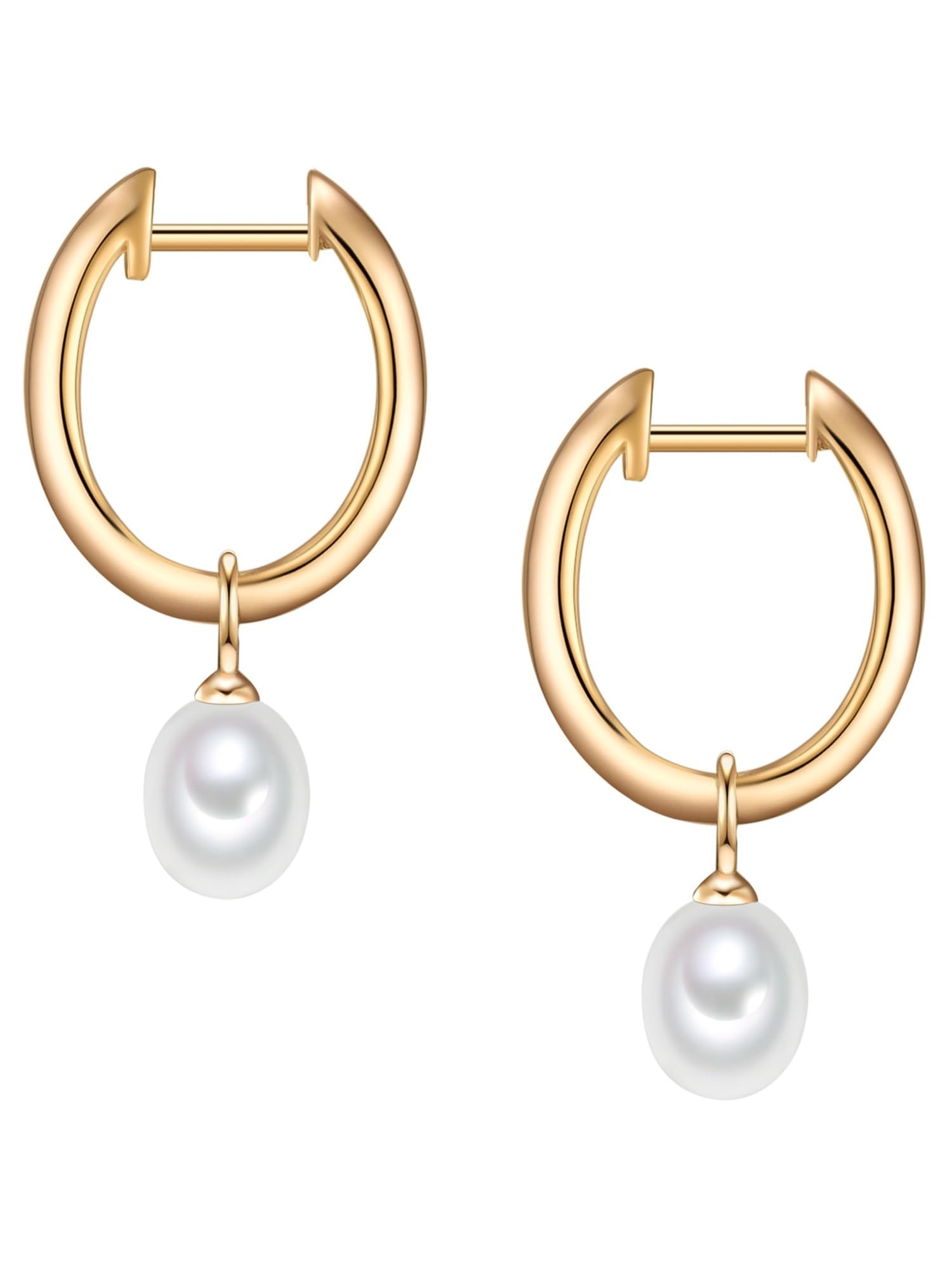 Valero Pearls Damen Klappcreolen aus 925/- Sterling Silber gelbvergoldet mit Zirkonia-Steinen und Perleneinhänger Süßwasser-Zuchtperlen 6-7 mm weiß