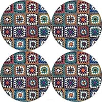Ronde Placemats Set van 4, Blauwe Bandana Print Eettafel Placemat Keuken Placemat Hittebestendige Tafelmatten voor Thuis Vakantie Party D¨¦cor Xmas Decoraties Ornamenten