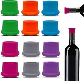 PENGJINYU 12 Pack Colorful Reusable Silicone Wine Stoppers - Airtight Corks for Wine, Champagne, Beer Bottles, Keep Fresh Weeks