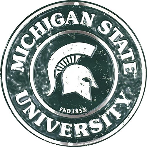 Signs 4 Fun Round Sign | Michigan State Spartans Sign | 12” Diameter | Embossed Aluminum Sign | Made in the USA
